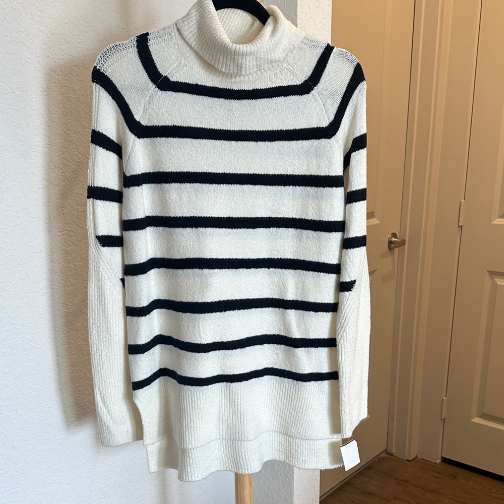 a new day Cream and Black Striped Turtleneck Sweater